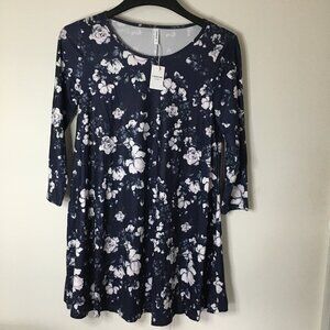ENMAIN Women' Tops 3/4 Sleeve Tunics, Casual Loose Blouses , Navy blue &Floral S